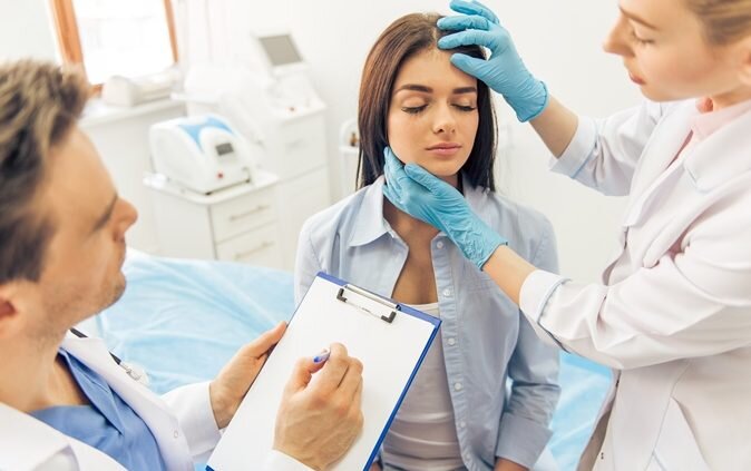 Woman in plastic surgery consultation